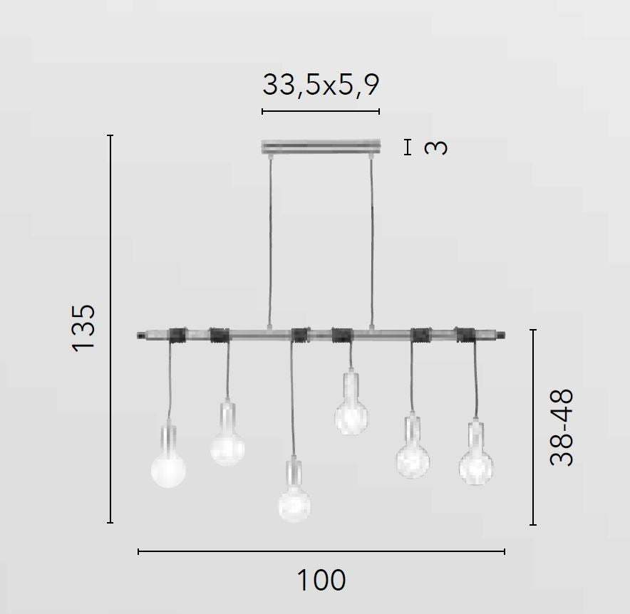 Sospensione 6 luci in metallo cromato cavo in tessuto nero 6XE27 non incl. ADMIRAL Sospensione 6 luci in metallo cromato cavo in tessuto nero 6XE27 non incl. ADMIRAL